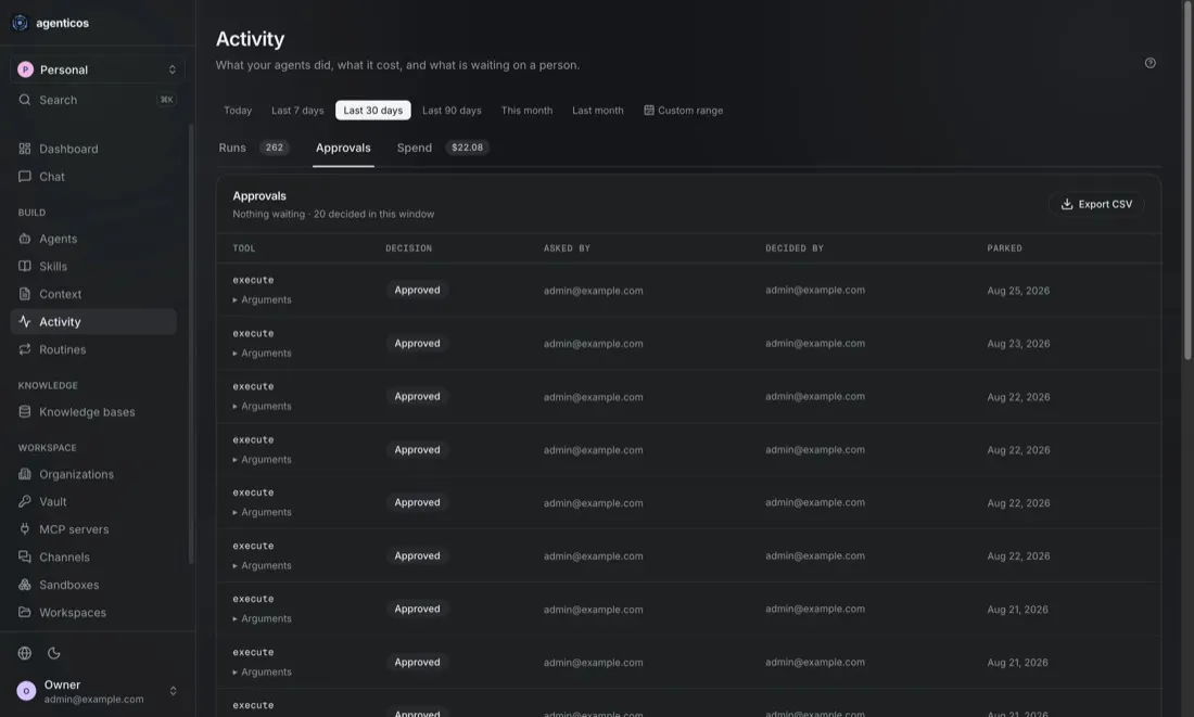 AgenticOS console: Approvals