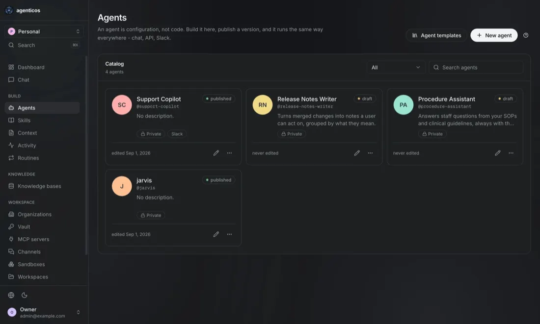 AgenticOS console: Agent catalog