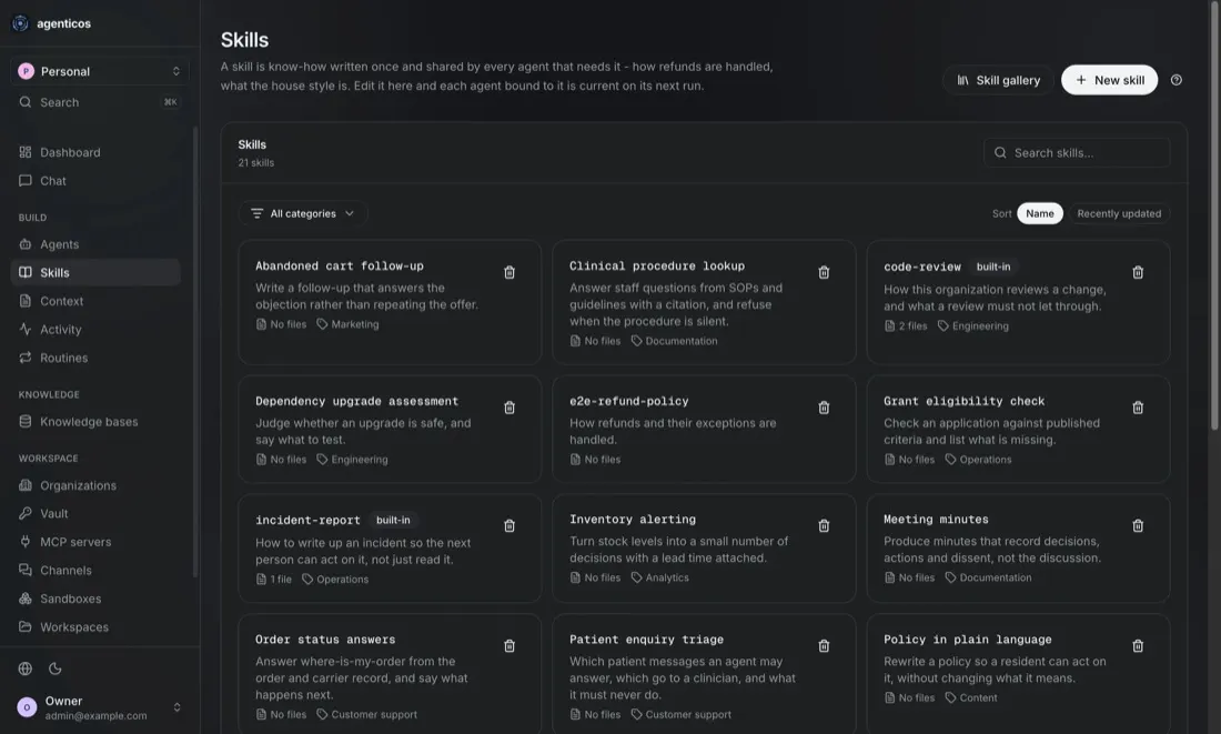 AgenticOS console: Skills